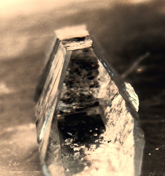 macro sepia image of a quartz crystal